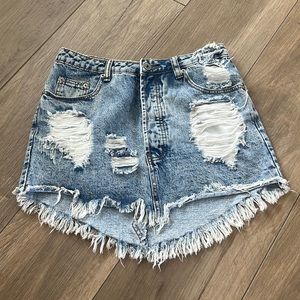 Signature8 Distressed Denim Jean Mini Skirt M